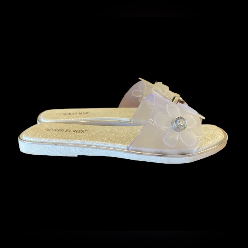 Ashley Blue Clear Floral Slide Sandals with Rhinestone Accent